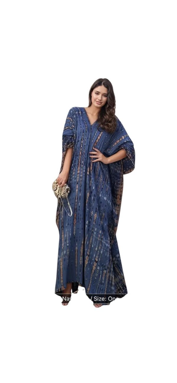 Ikat stripe tie dye kaftan, blue